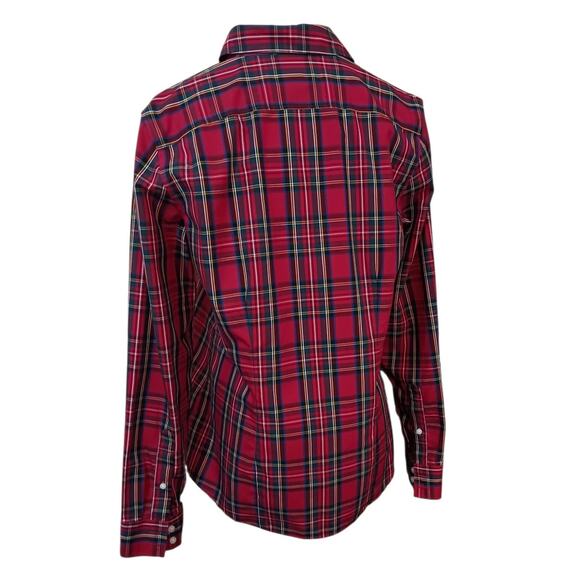 LANDS' END 6 No Iron‎ Top Shirt Blouse Red Plaid Holiday Career Classic Cotton - Picture 8 of 8